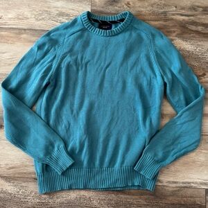 Lands End Drifter Crewneck Sweater Teal Large 100% Cotton